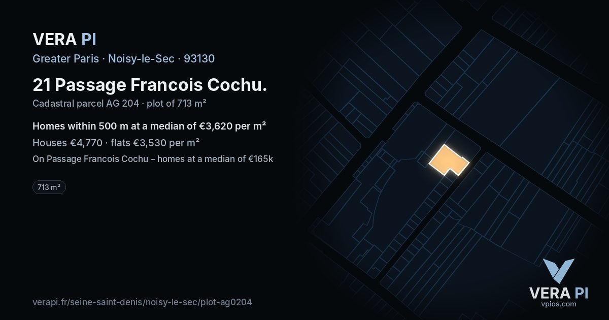 21 Passage Francois Cochu, Noisy-le-Sec at night – the plot lit, the parcels around coloured by the prices near them