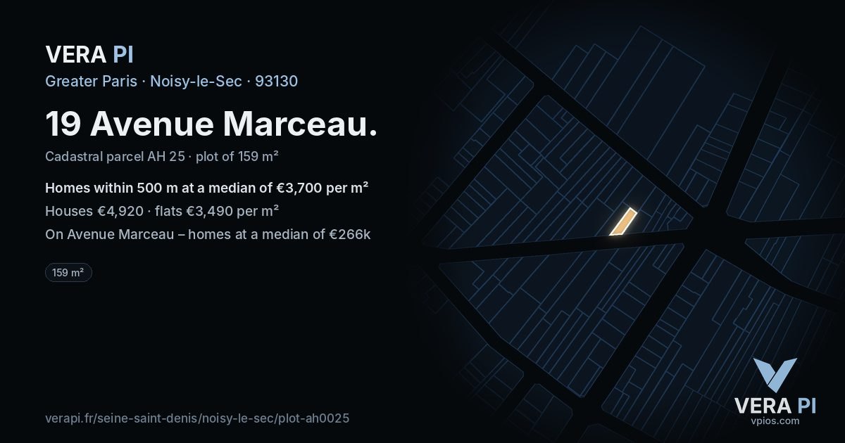 19 Avenue Marceau, Noisy-le-Sec at night – the plot lit, the parcels around coloured by the prices near them