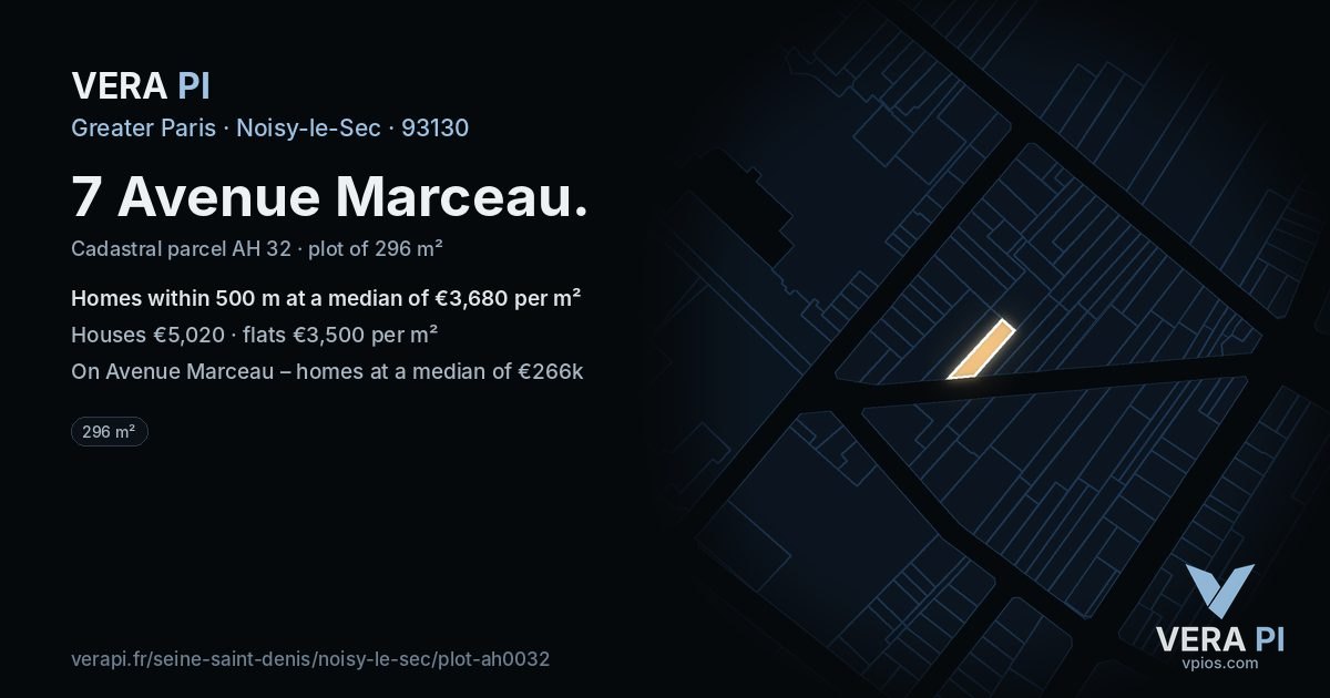 7 Avenue Marceau, Noisy-le-Sec at night – the plot lit, the parcels around coloured by the prices near them