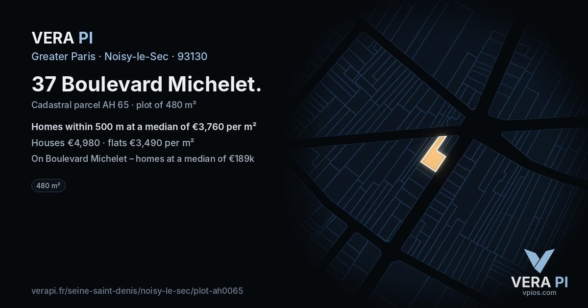 37 Boulevard Michelet, Noisy-le-Sec at night – the plot lit, the parcels around coloured by the prices near them