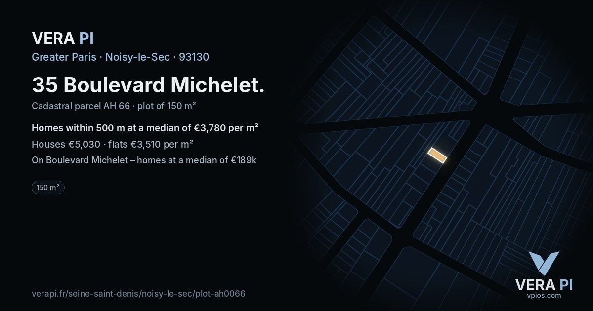 35 Boulevard Michelet, Noisy-le-Sec at night – the plot lit, the parcels around coloured by the prices near them