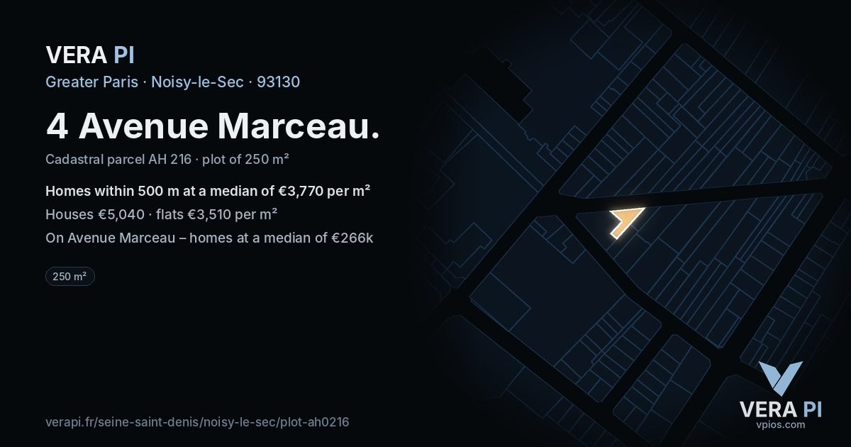 4 Avenue Marceau, Noisy-le-Sec at night – the plot lit, the parcels around coloured by the prices near them
