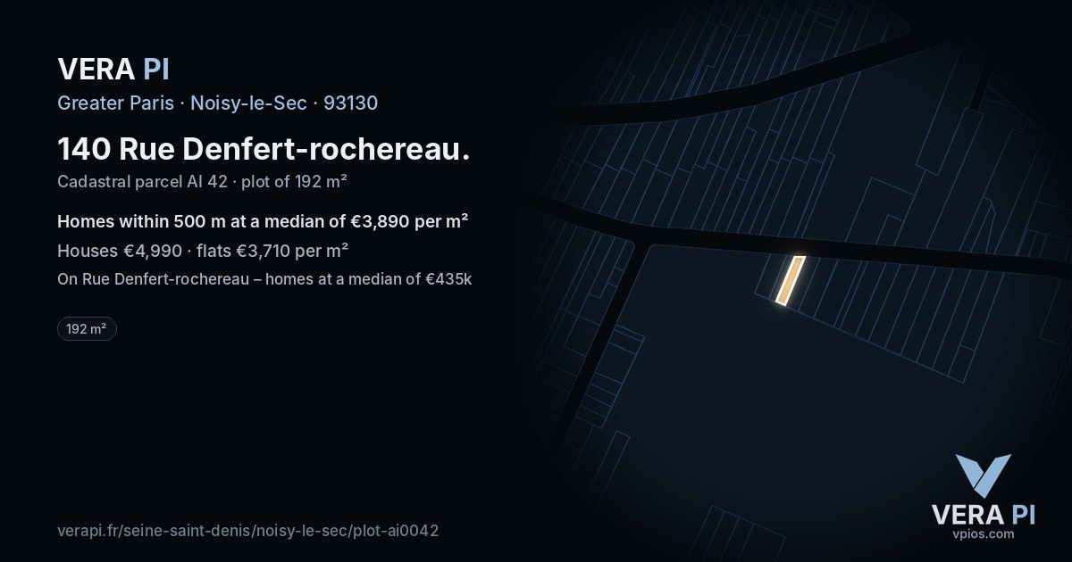140 Rue Denfert-rochereau, Noisy-le-Sec at night – the plot lit, the parcels around coloured by the prices near them