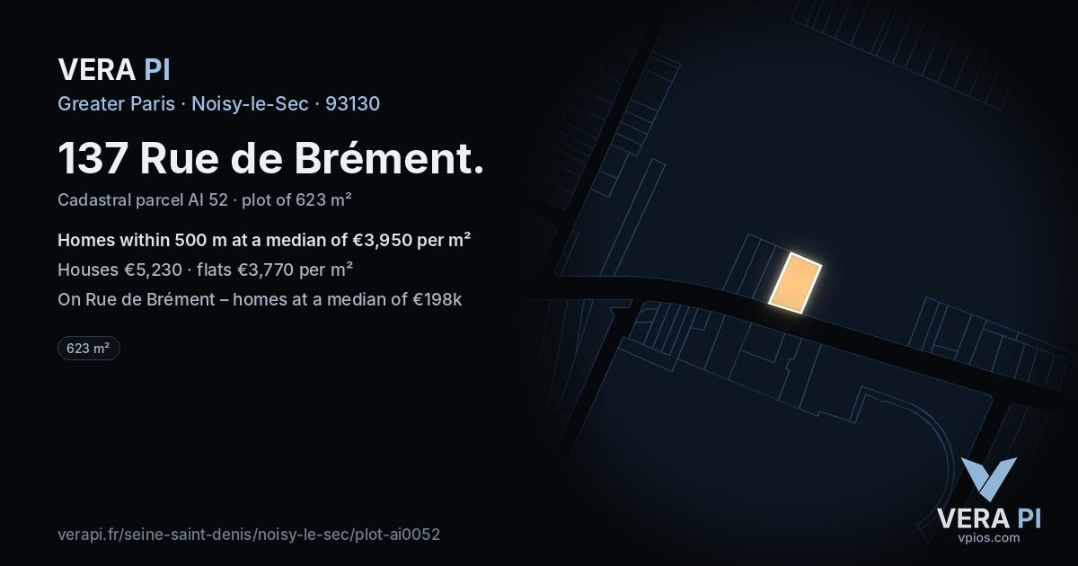 137 Rue de Brément, Noisy-le-Sec at night – the plot lit, the parcels around coloured by the prices near them