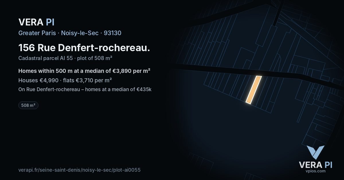 156 Rue Denfert-rochereau, Noisy-le-Sec at night – the plot lit, the parcels around coloured by the prices near them