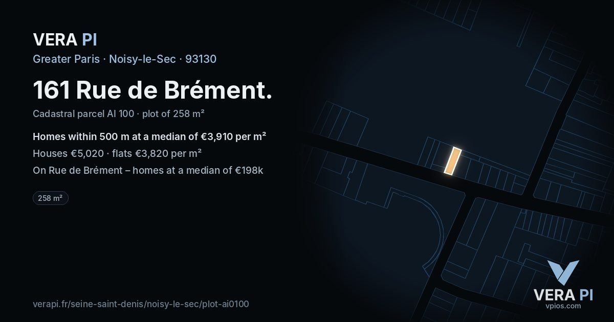 161 Rue de Brément, Noisy-le-Sec at night – the plot lit, the parcels around coloured by the prices near them
