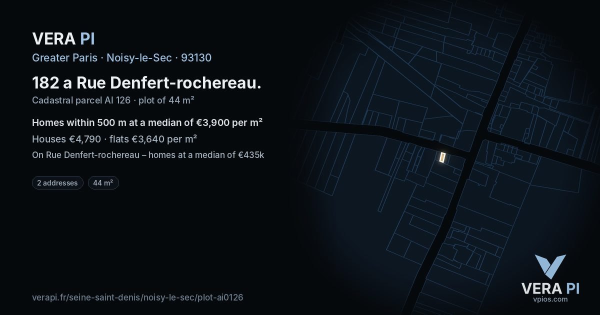 182 a Rue Denfert-rochereau, Noisy-le-Sec at night – the plot lit, the parcels around coloured by the prices near them