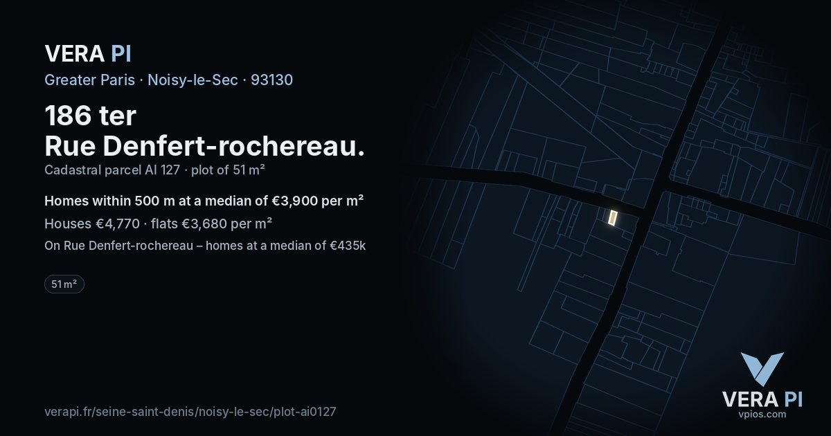 186 ter Rue Denfert-rochereau, Noisy-le-Sec at night – the plot lit, the parcels around coloured by the prices near them