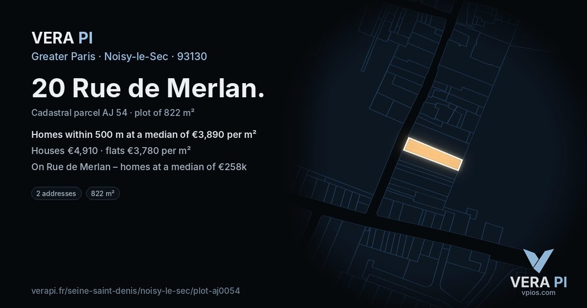 20 Rue de Merlan, Noisy-le-Sec at night – the plot lit, the parcels around coloured by the prices near them
