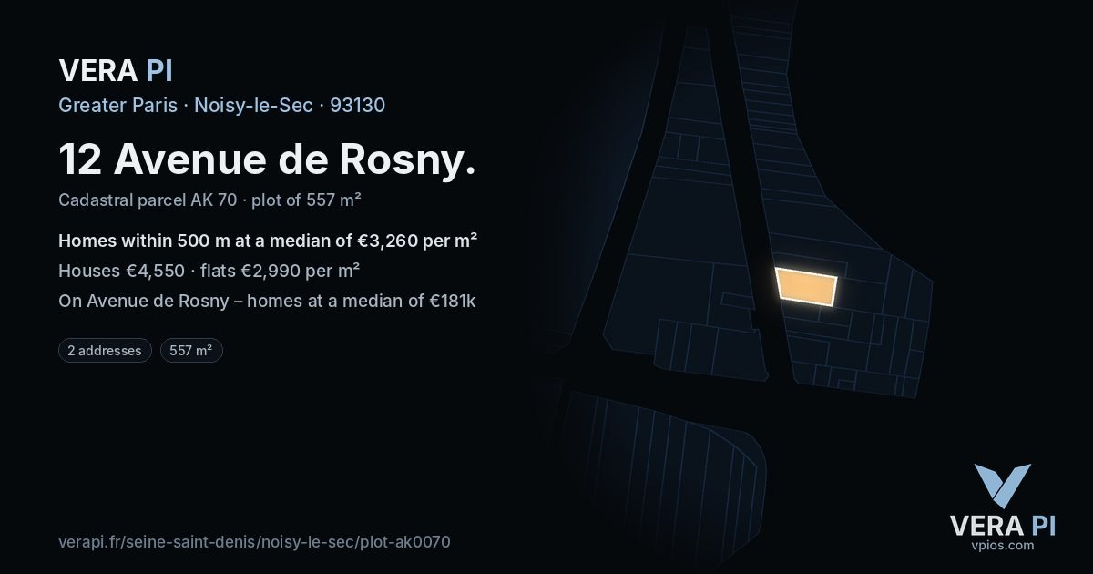 12 Avenue de Rosny, Noisy-le-Sec at night – the plot lit, the parcels around coloured by the prices near them
