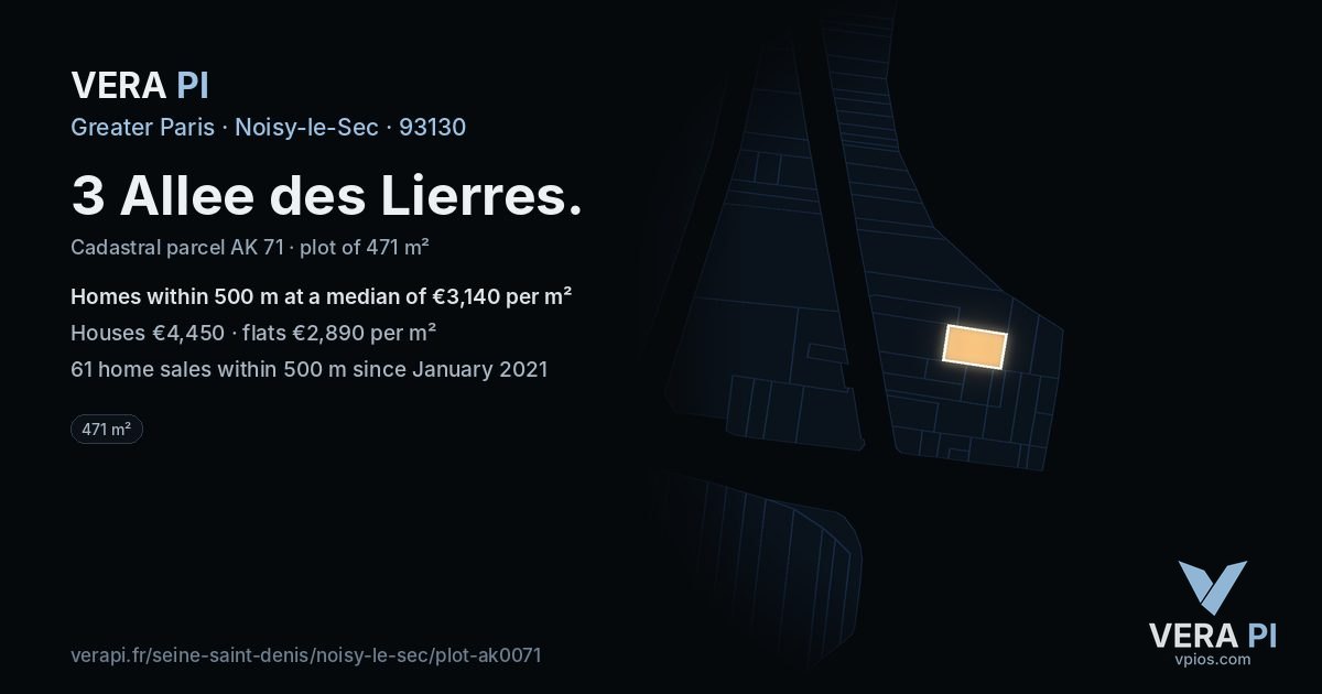 3 Allee des Lierres, Noisy-le-Sec at night – the plot lit, the parcels around coloured by the prices near them