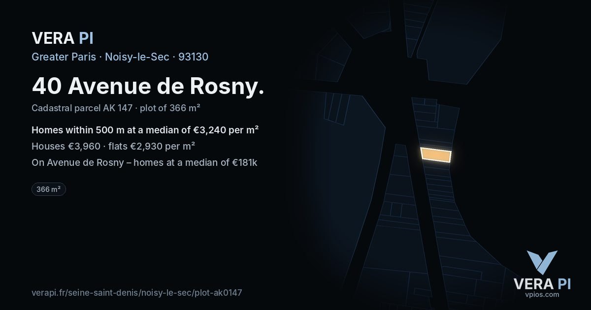 40 Avenue de Rosny, Noisy-le-Sec at night – the plot lit, the parcels around coloured by the prices near them