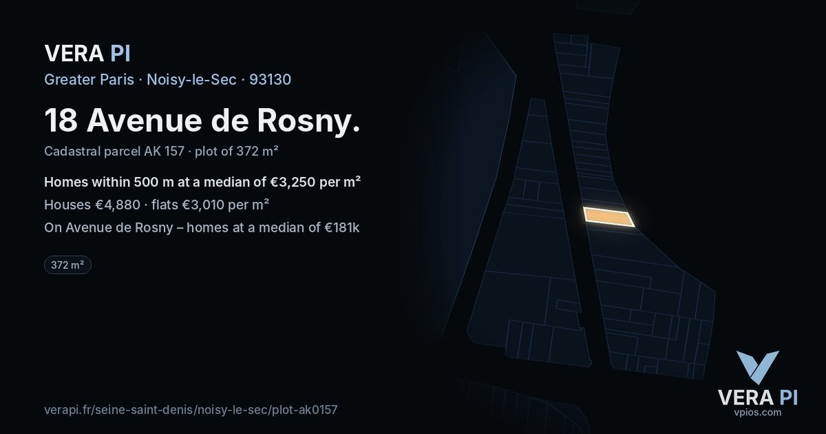 18 Avenue de Rosny, Noisy-le-Sec at night – the plot lit, the parcels around coloured by the prices near them