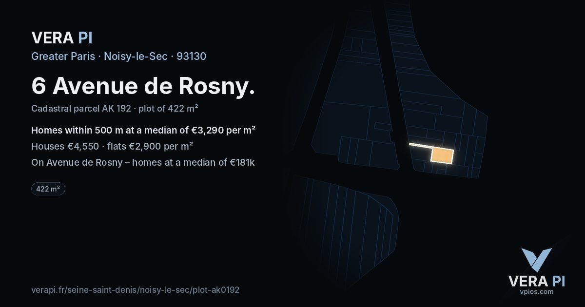 6 Avenue de Rosny, Noisy-le-Sec at night – the plot lit, the parcels around coloured by the prices near them