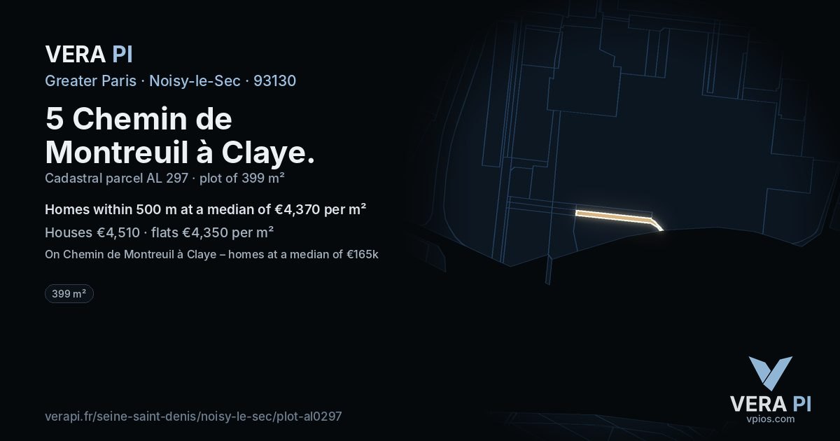 5 Chemin de Montreuil à Claye, Noisy-le-Sec at night – the plot lit, the parcels around coloured by the prices near them