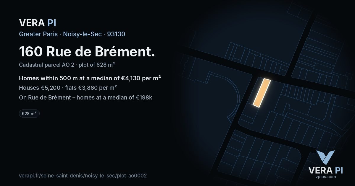 160 Rue de Brément, Noisy-le-Sec at night – the plot lit, the parcels around coloured by the prices near them