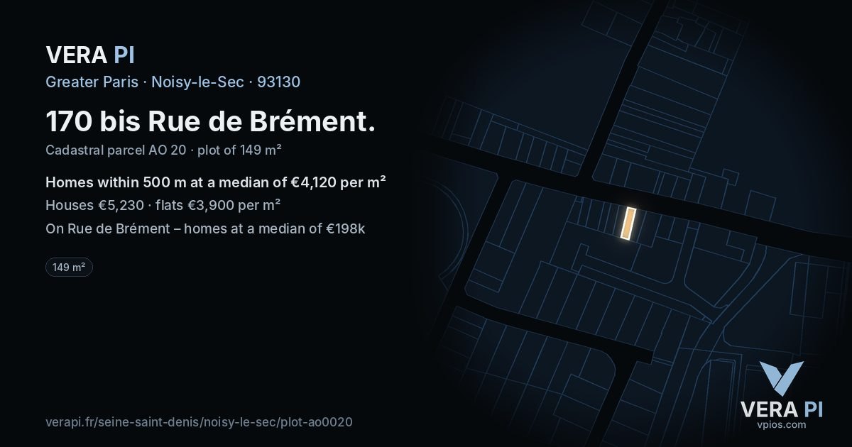 170 bis Rue de Brément, Noisy-le-Sec at night – the plot lit, the parcels around coloured by the prices near them