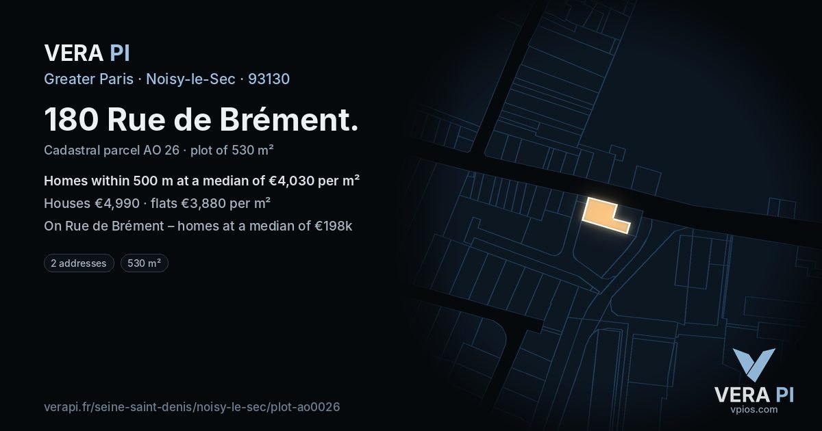 180 Rue de Brément, Noisy-le-Sec at night – the plot lit, the parcels around coloured by the prices near them