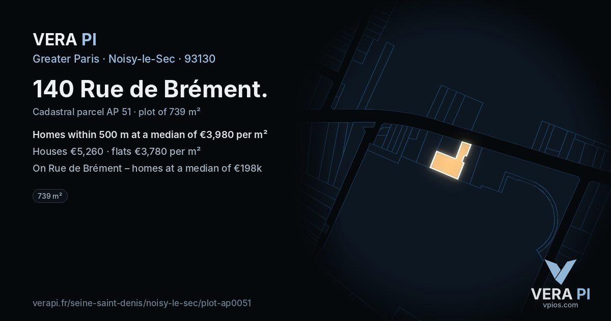 140 Rue de Brément, Noisy-le-Sec at night – the plot lit, the parcels around coloured by the prices near them