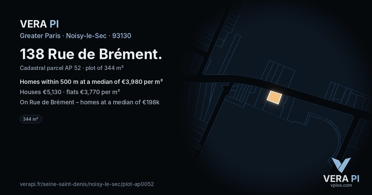 138 Rue de Brément, Noisy-le-Sec at night – the plot lit, the parcels around coloured by the prices near them