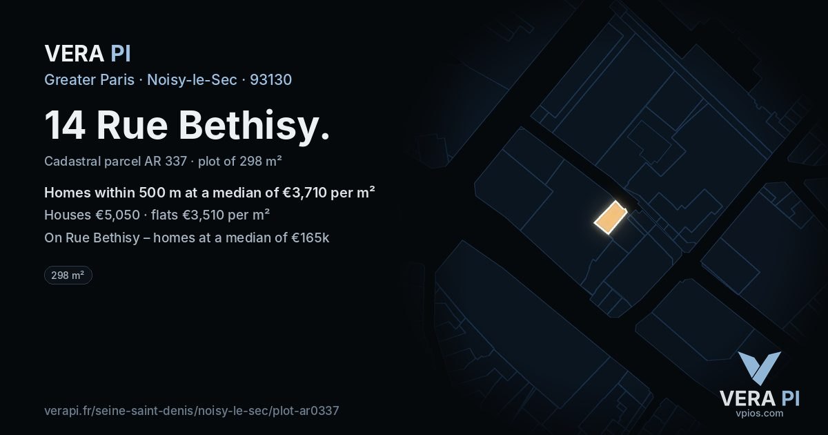14 Rue Bethisy, Noisy-le-Sec at night – the plot lit, the parcels around coloured by the prices near them