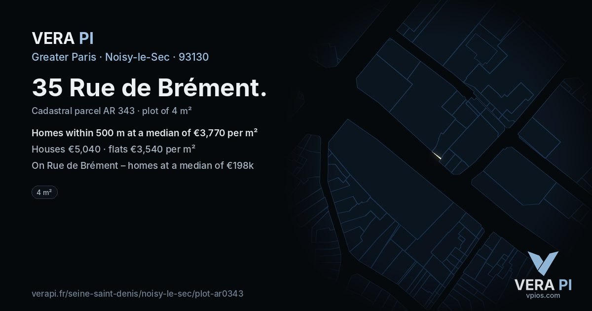 35 Rue de Brément, Noisy-le-Sec at night – the plot lit, the parcels around coloured by the prices near them