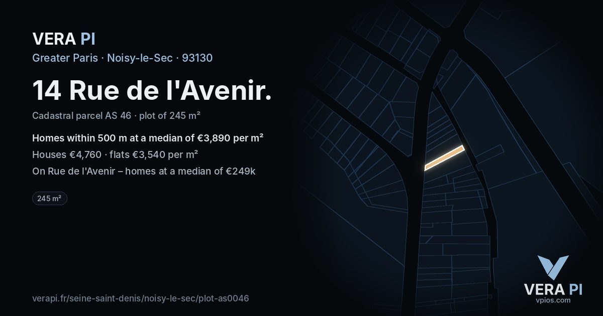 14 Rue de l'Avenir, Noisy-le-Sec at night – the plot lit, the parcels around coloured by the prices near them