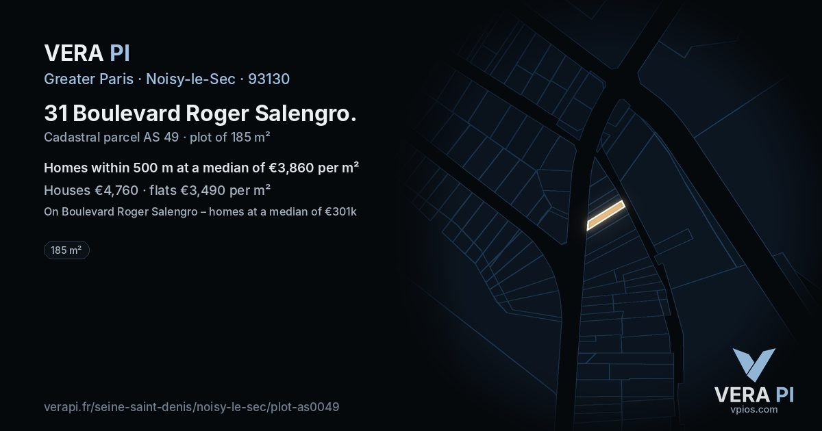31 Boulevard Roger Salengro, Noisy-le-Sec at night – the plot lit, the parcels around coloured by the prices near them