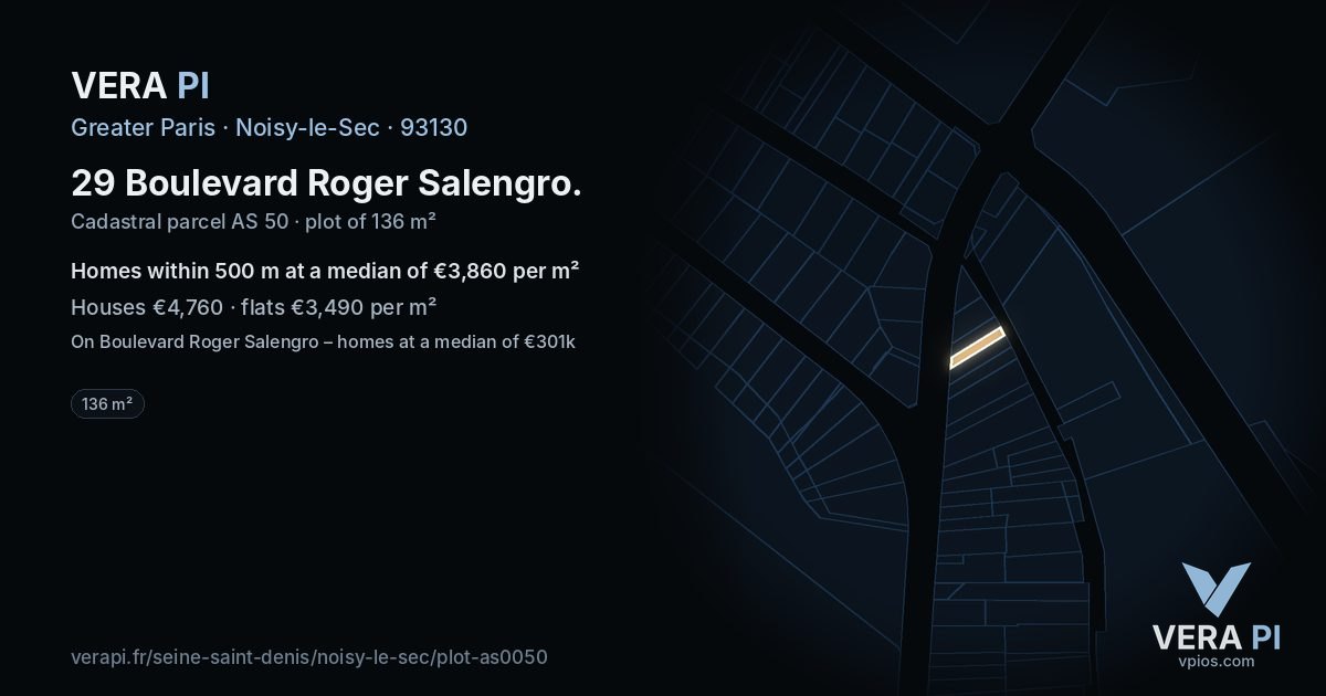 29 Boulevard Roger Salengro, Noisy-le-Sec at night – the plot lit, the parcels around coloured by the prices near them