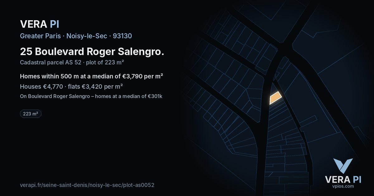 25 Boulevard Roger Salengro, Noisy-le-Sec at night – the plot lit, the parcels around coloured by the prices near them