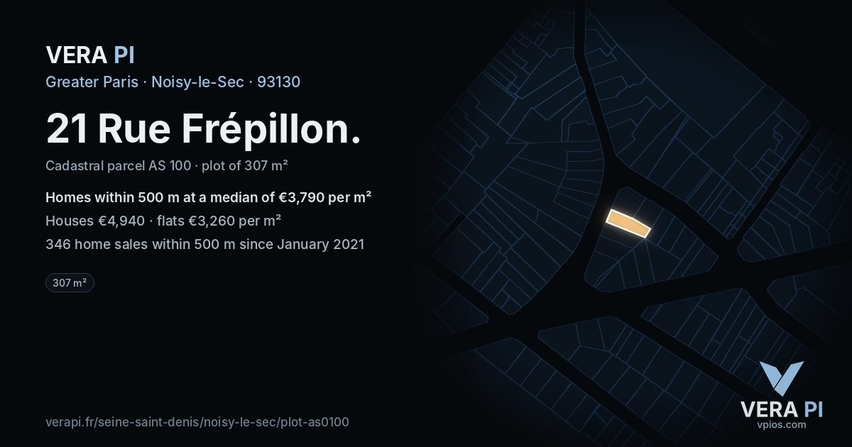 21 Rue Frépillon, Noisy-le-Sec at night – the plot lit, the parcels around coloured by the prices near them