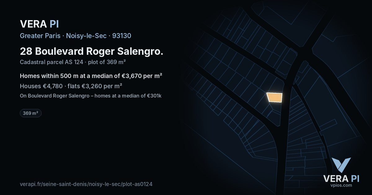 28 Boulevard Roger Salengro, Noisy-le-Sec at night – the plot lit, the parcels around coloured by the prices near them