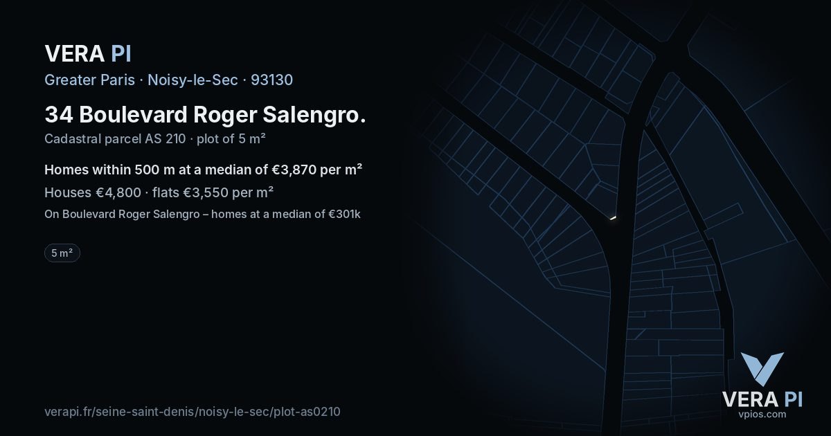 34 Boulevard Roger Salengro, Noisy-le-Sec at night – the plot lit, the parcels around coloured by the prices near them
