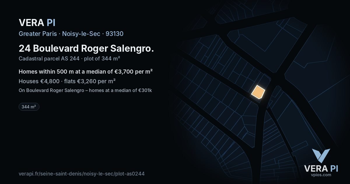 24 Boulevard Roger Salengro, Noisy-le-Sec at night – the plot lit, the parcels around coloured by the prices near them