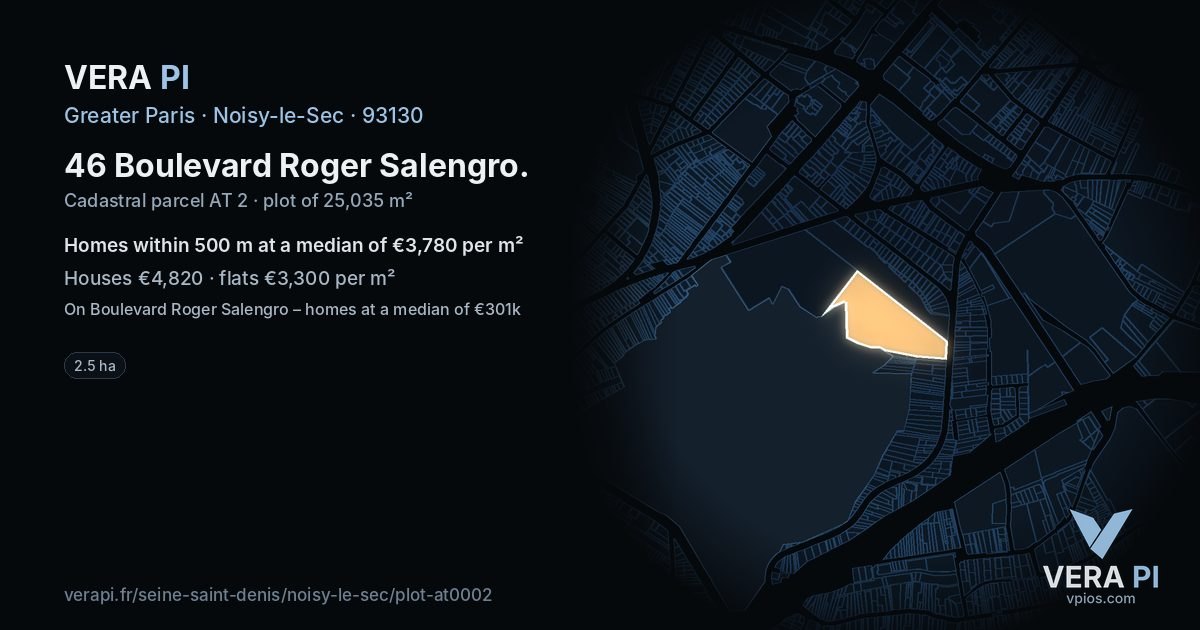 46 Boulevard Roger Salengro, Noisy-le-Sec at night – the plot lit, the parcels around coloured by the prices near them