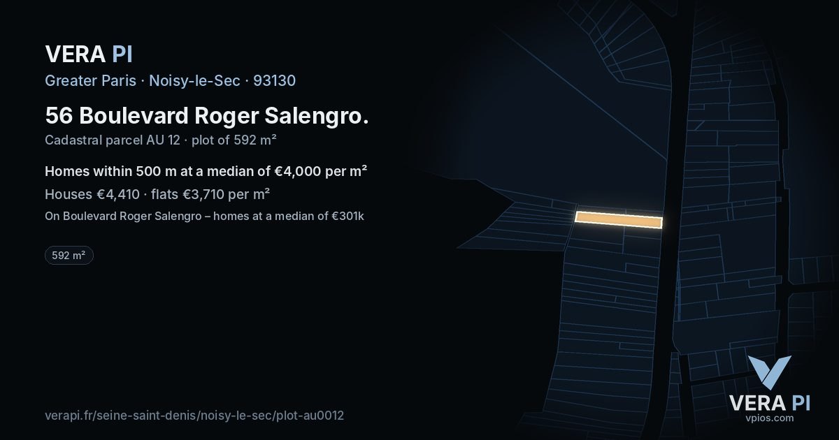 56 Boulevard Roger Salengro, Noisy-le-Sec at night – the plot lit, the parcels around coloured by the prices near them
