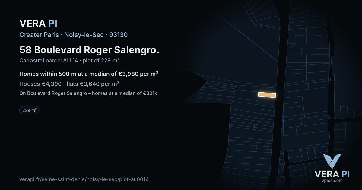 58 Boulevard Roger Salengro, Noisy-le-Sec at night – the plot lit, the parcels around coloured by the prices near them