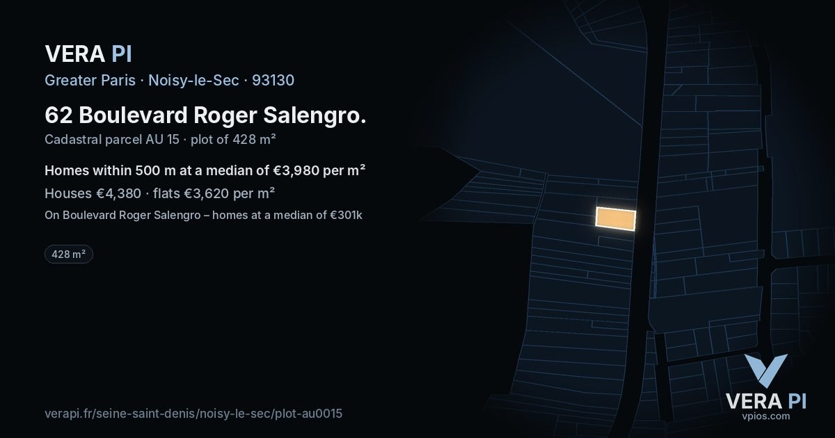 62 Boulevard Roger Salengro, Noisy-le-Sec at night – the plot lit, the parcels around coloured by the prices near them