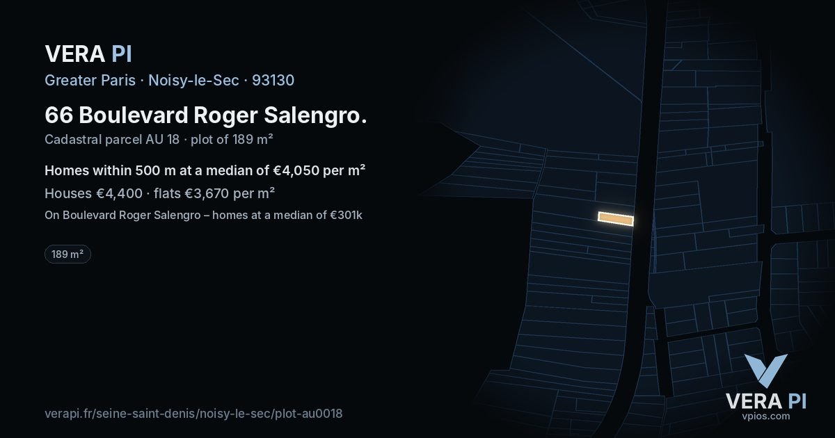 66 Boulevard Roger Salengro, Noisy-le-Sec at night – the plot lit, the parcels around coloured by the prices near them