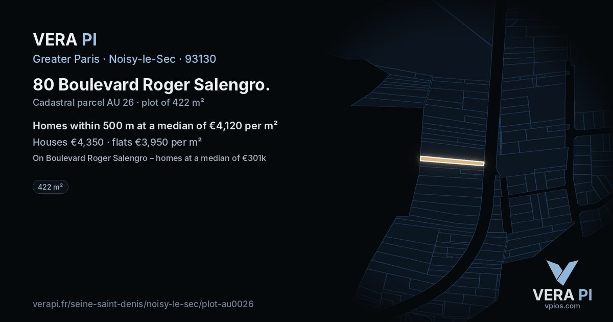80 Boulevard Roger Salengro, Noisy-le-Sec at night – the plot lit, the parcels around coloured by the prices near them