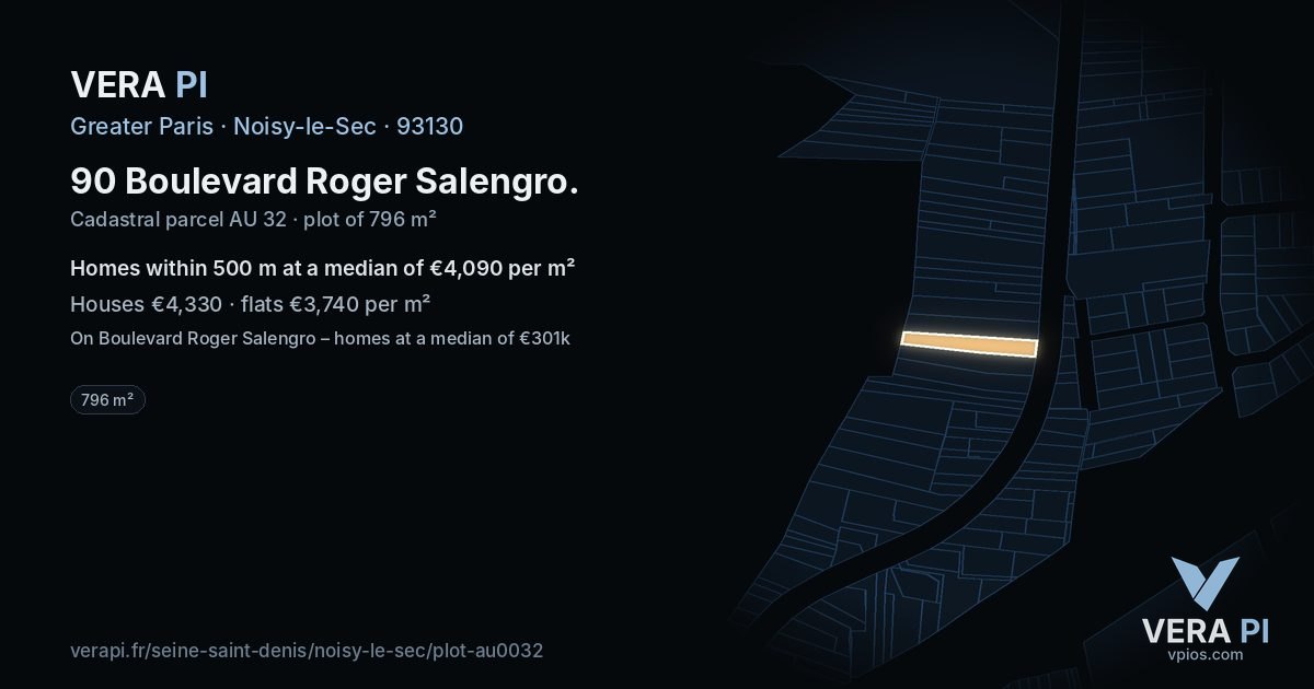 90 Boulevard Roger Salengro, Noisy-le-Sec at night – the plot lit, the parcels around coloured by the prices near them