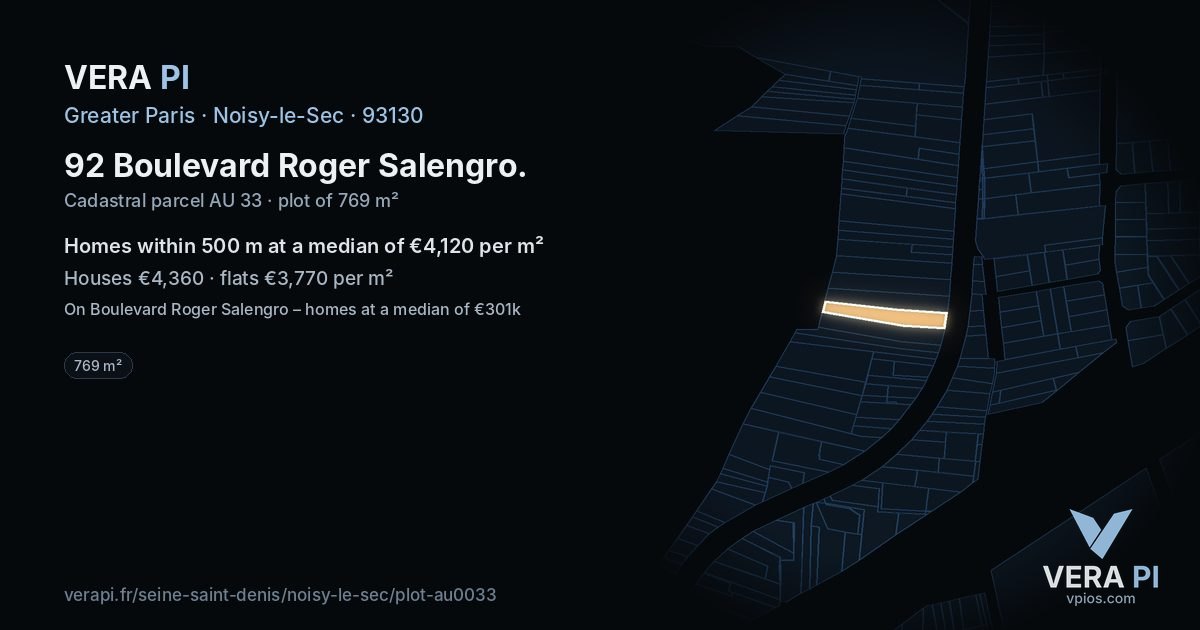 92 Boulevard Roger Salengro, Noisy-le-Sec at night – the plot lit, the parcels around coloured by the prices near them