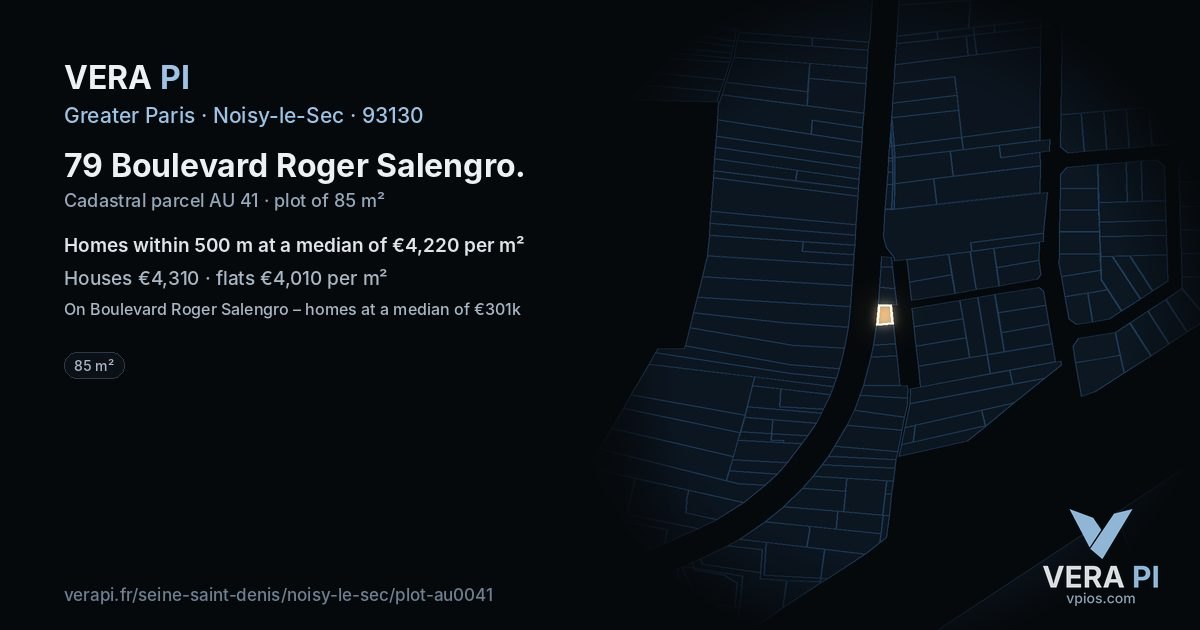 79 Boulevard Roger Salengro, Noisy-le-Sec at night – the plot lit, the parcels around coloured by the prices near them