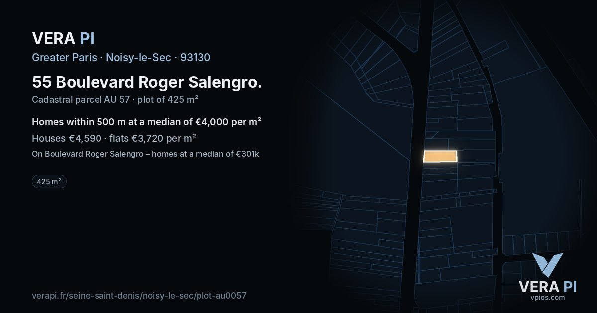 55 Boulevard Roger Salengro, Noisy-le-Sec at night – the plot lit, the parcels around coloured by the prices near them