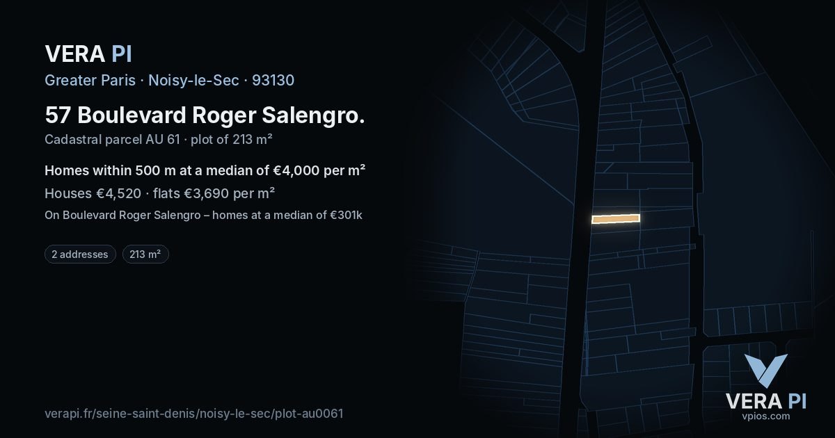 57 Boulevard Roger Salengro, Noisy-le-Sec at night – the plot lit, the parcels around coloured by the prices near them