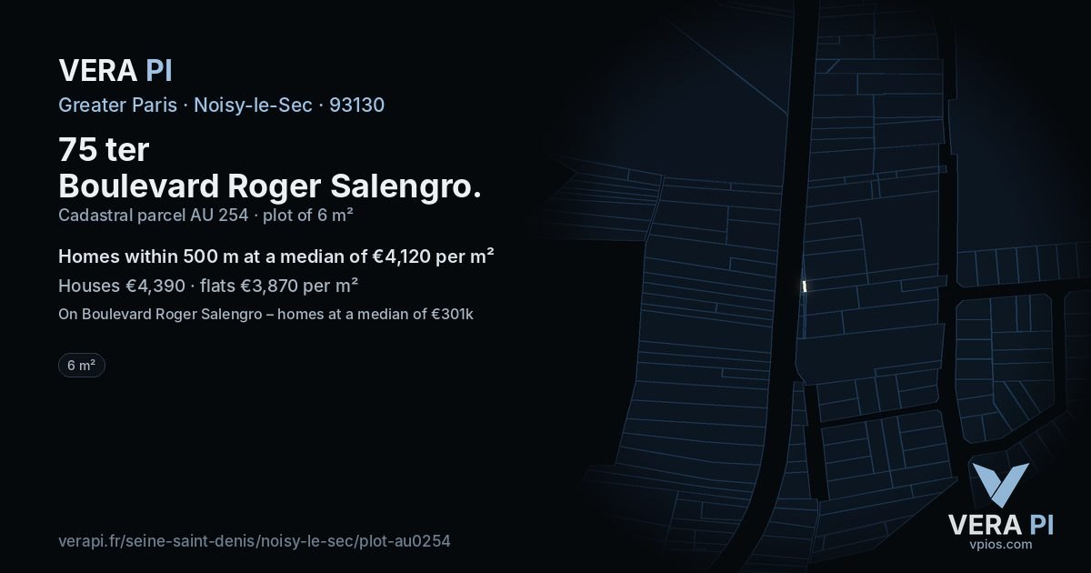75 ter Boulevard Roger Salengro, Noisy-le-Sec at night – the plot lit, the parcels around coloured by the prices near them