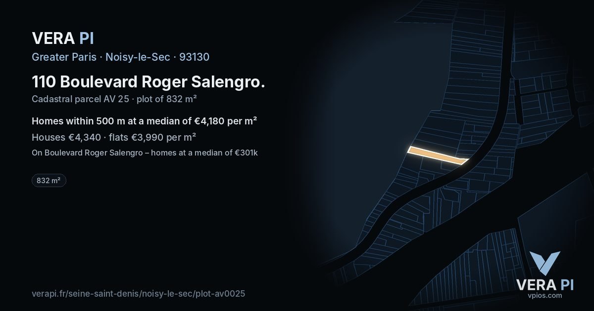 110 Boulevard Roger Salengro, Noisy-le-Sec at night – the plot lit, the parcels around coloured by the prices near them