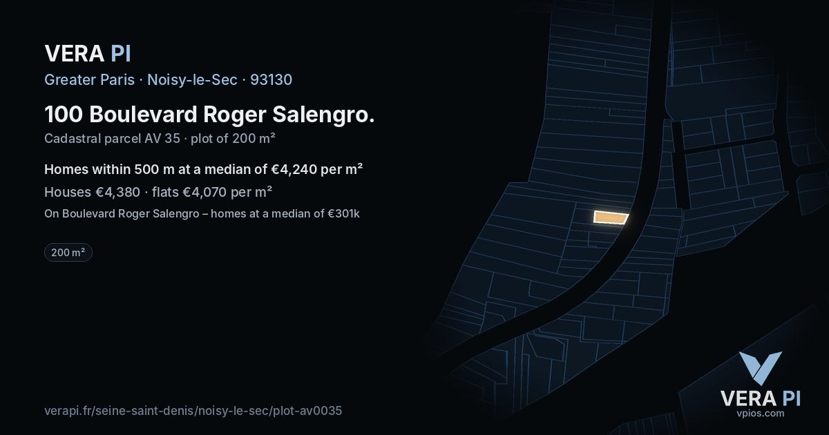 100 Boulevard Roger Salengro, Noisy-le-Sec at night – the plot lit, the parcels around coloured by the prices near them
