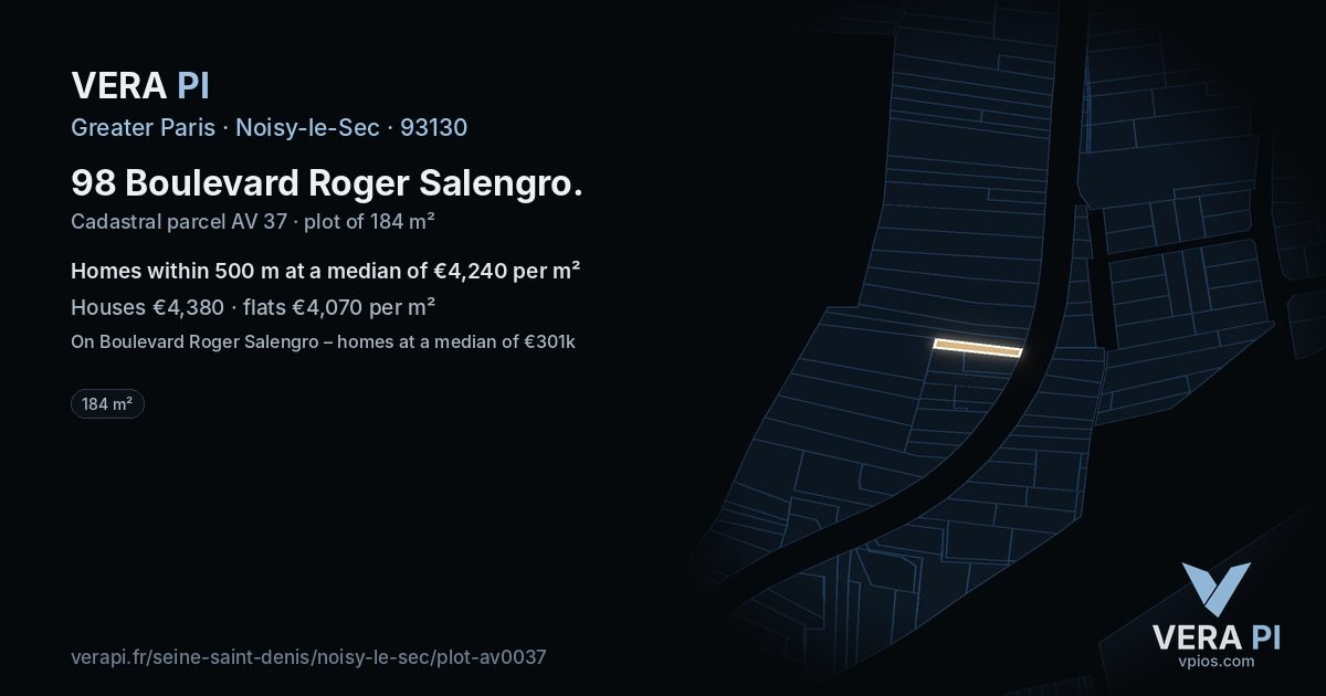 98 Boulevard Roger Salengro, Noisy-le-Sec at night – the plot lit, the parcels around coloured by the prices near them