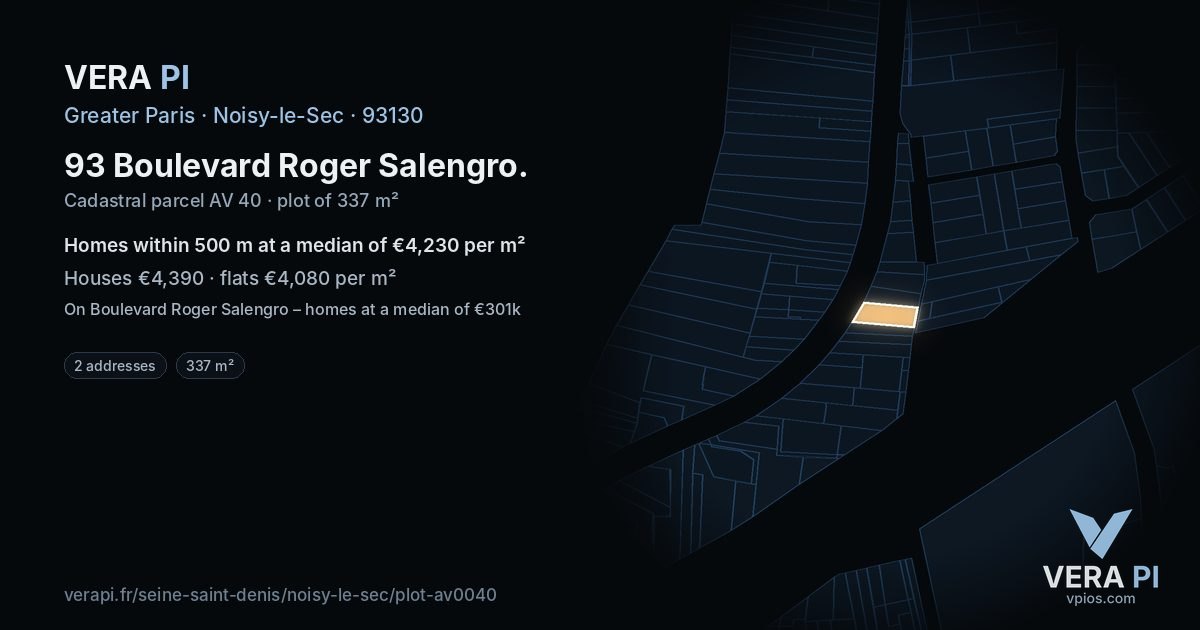 93 Boulevard Roger Salengro, Noisy-le-Sec at night – the plot lit, the parcels around coloured by the prices near them